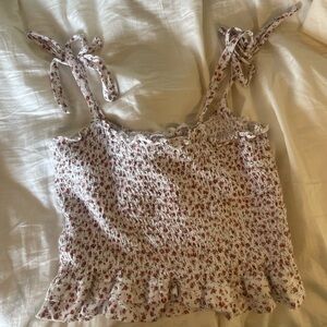 Cropped White Floral Tie Up Tank Top (Size M)